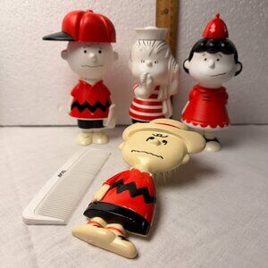 Vintage Avon Peanuts Charlie Brown Lucy Linus Bubble Bath Bottles + Brush & Comb